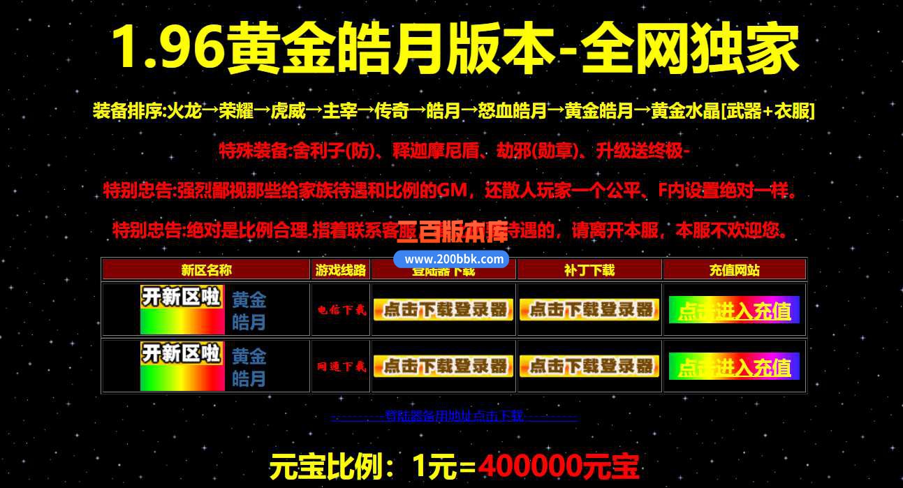 4月1.96黄金皓月怀旧三职业传奇服务端-带假人-ESP/WXF/太极-四大神兽-装备强化-GOM